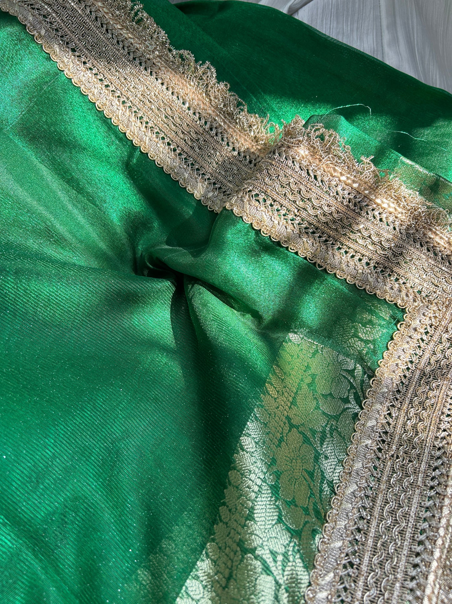 MeherunNisa Tissue Silk Saree (Deep Dark Green)