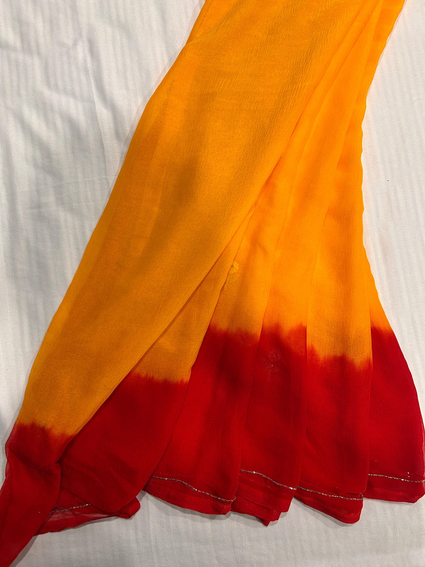 Kesar Chiffon Saree (Bright Yellow & Red)