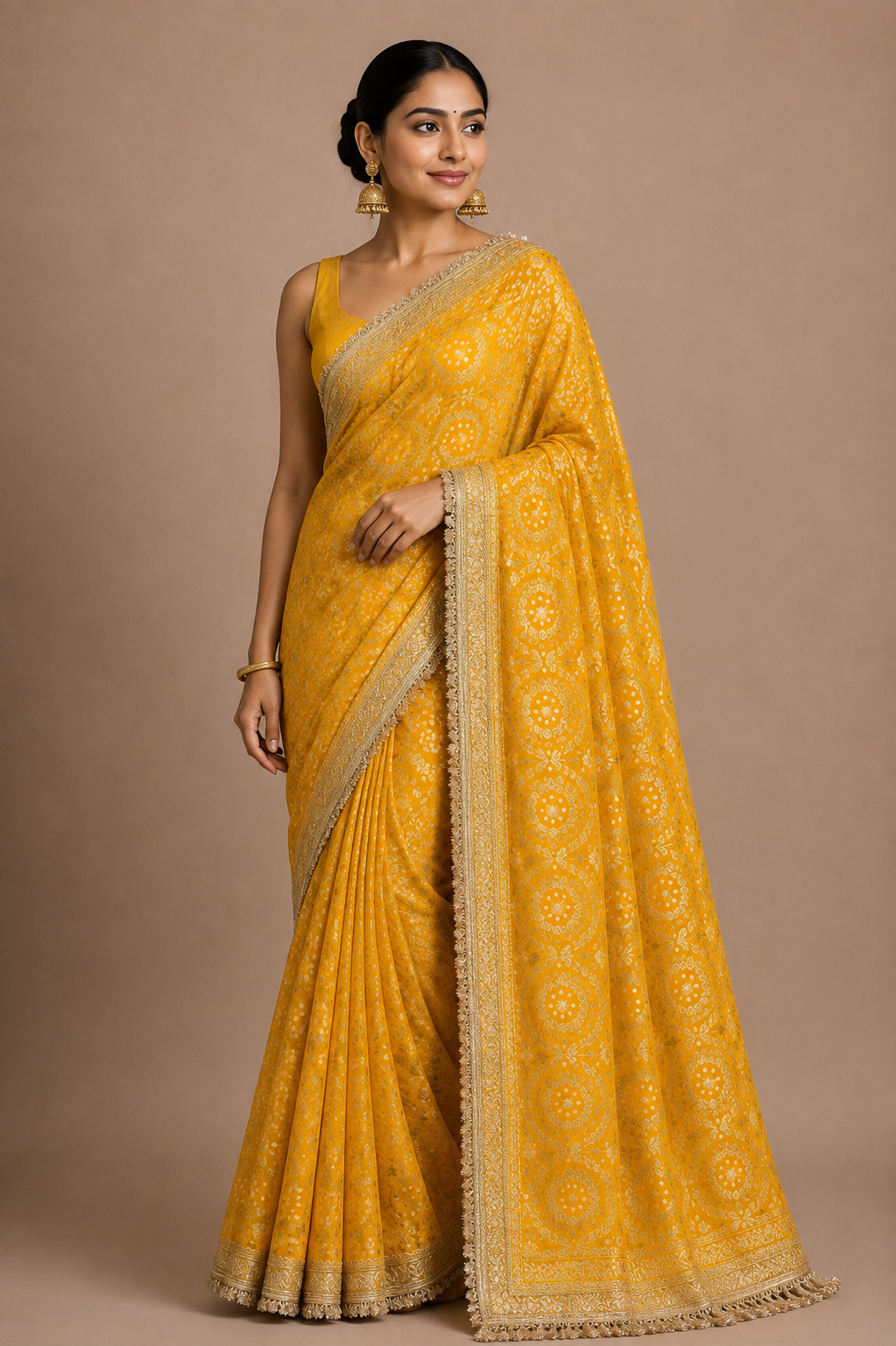 Basant Banarasi bandhej Silk