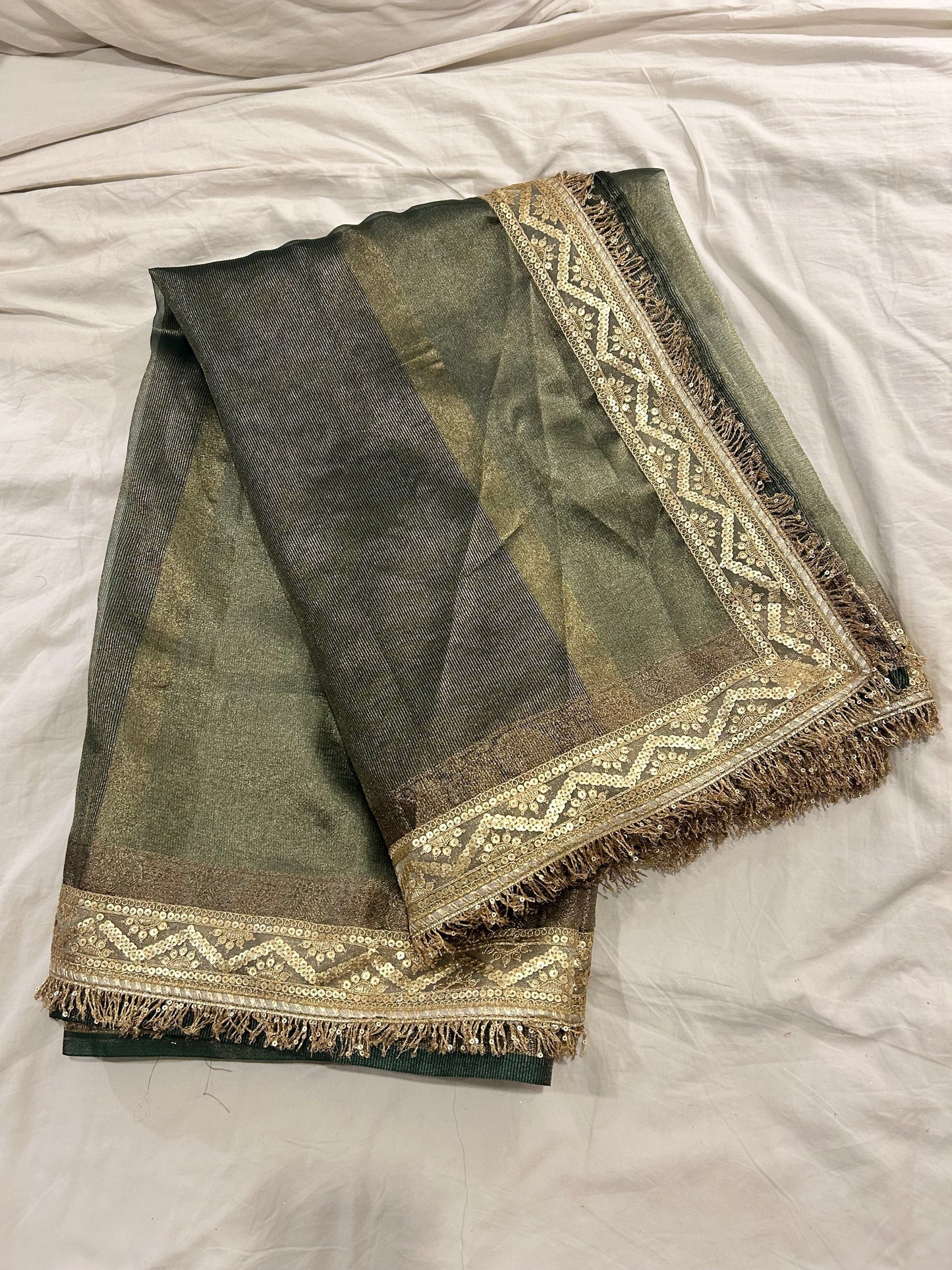 Zaitoon Tissue Saree (Grey-Green)