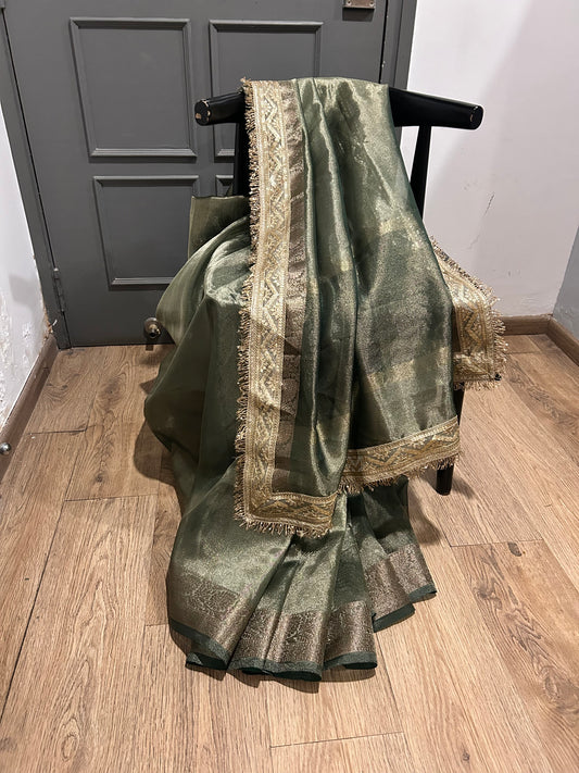 Zaitoon Tissue Saree (Grey-Green)