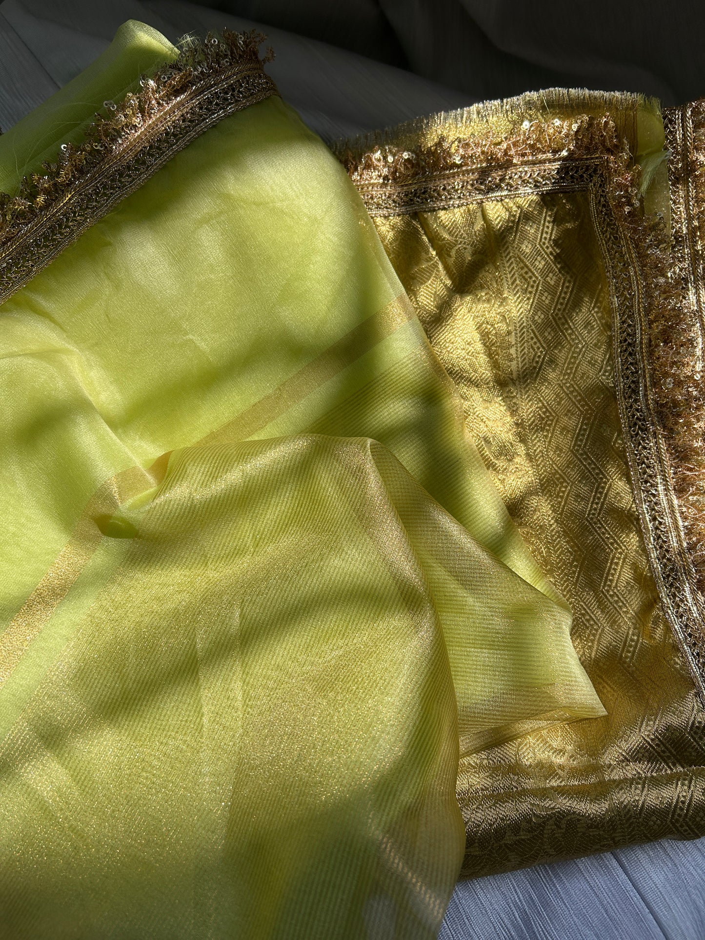 Roshanara Tissue Silk Saree (Pastel Green)