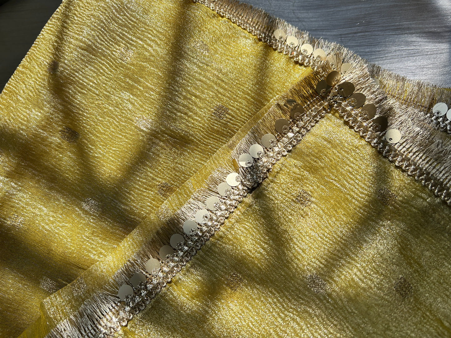 Yamuna Crushed Tissue Silk Saree (Straw yellow)