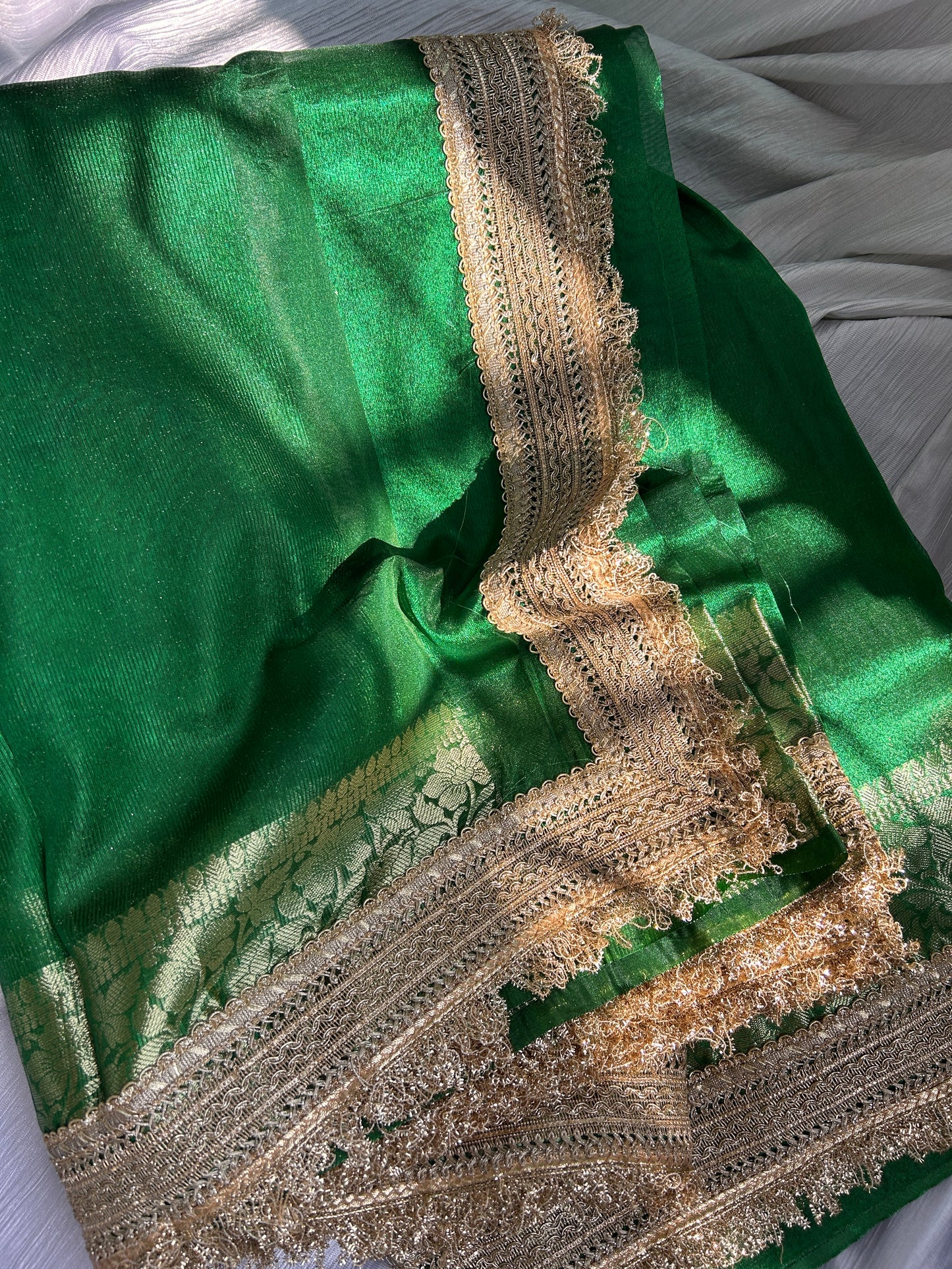 MeherunNisa Tissue Silk Saree (Deep Dark Green)