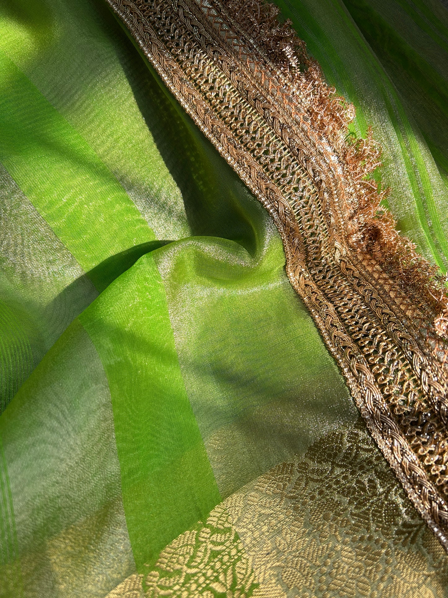 Ruqaiya  Tissue Silk Saree (Lime Green)