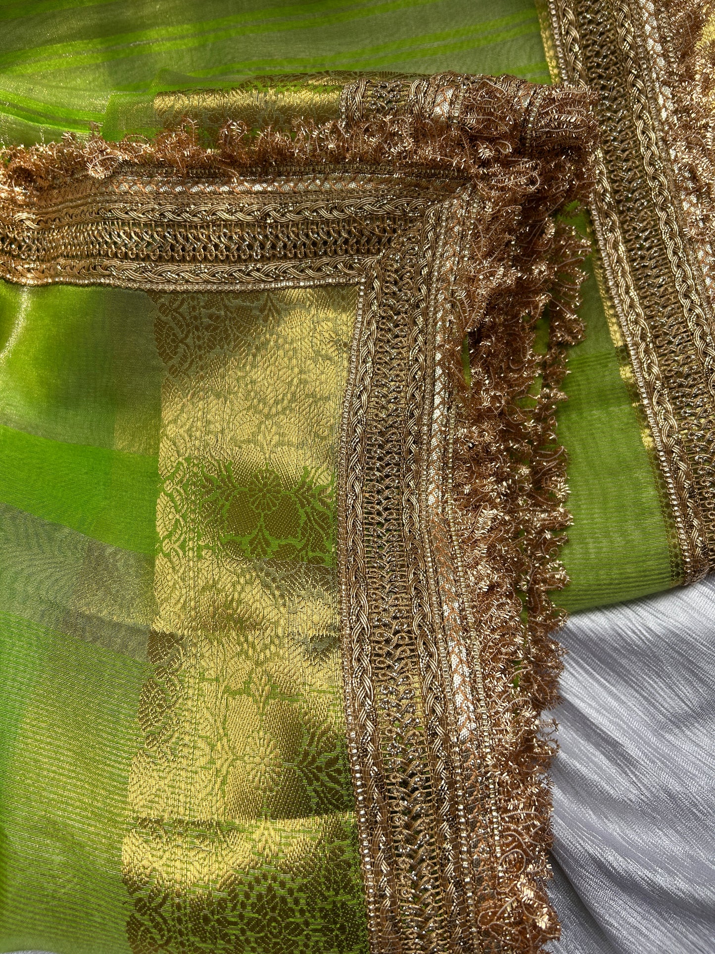 Ruqaiya  Tissue Silk Saree (Lime Green)