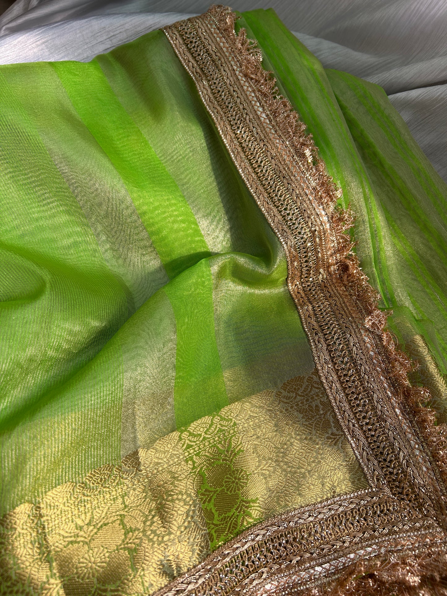Ruqaiya  Tissue Silk Saree (Lime Green)