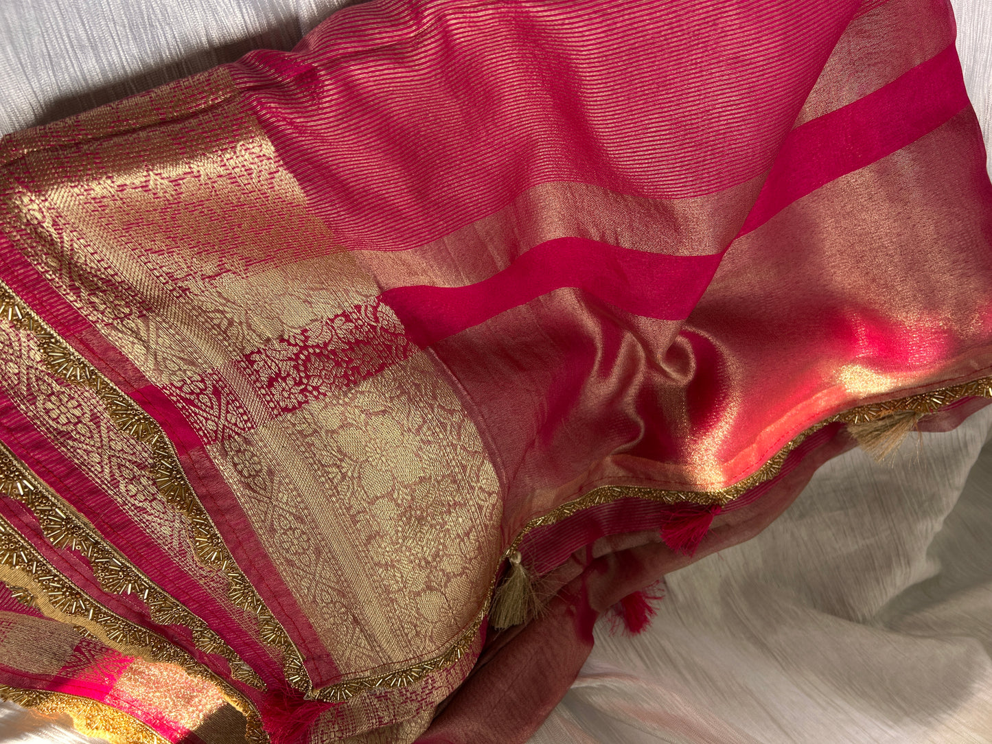 Gulrukh  Tissue Silk Saree (Rose Pink)