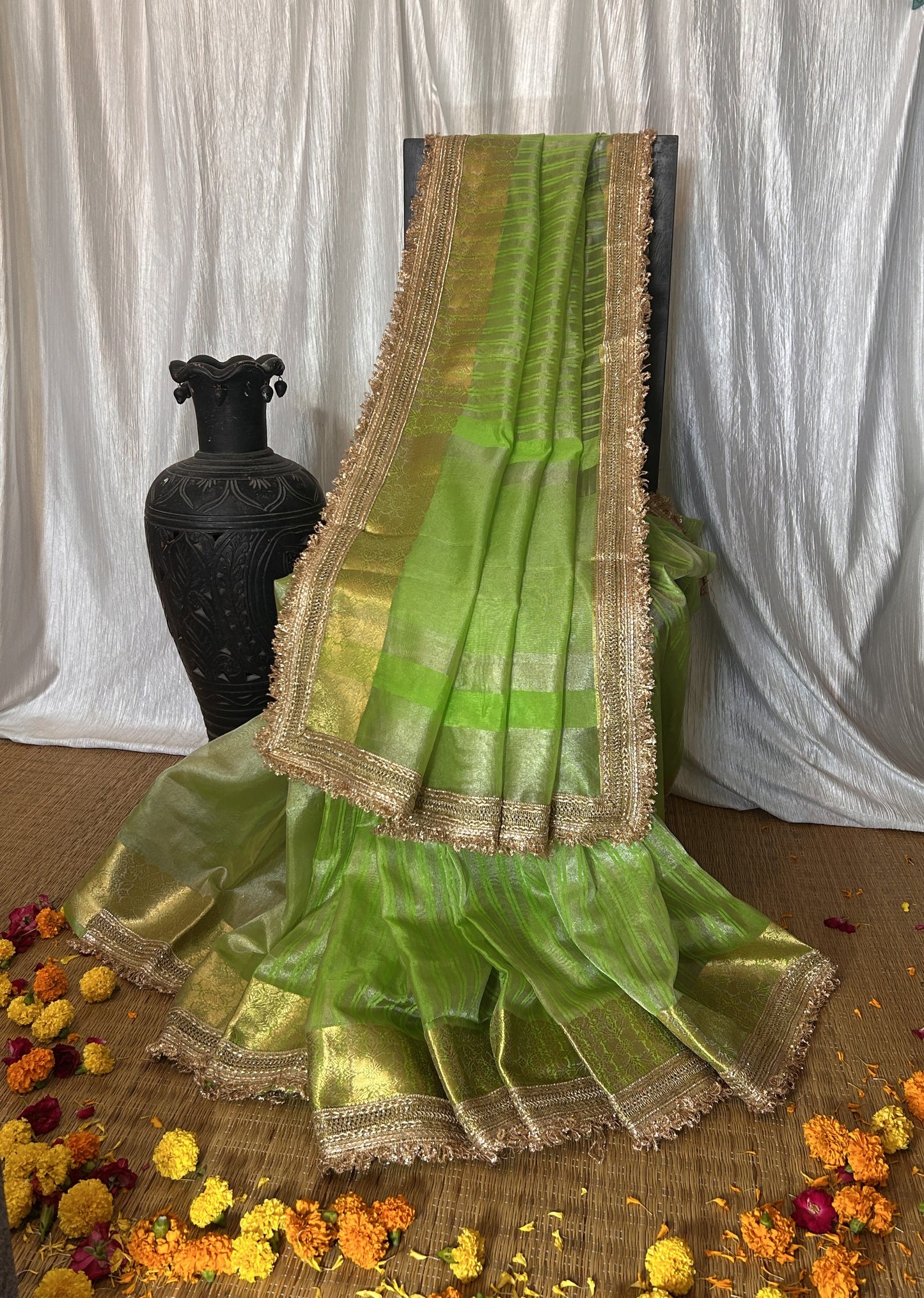 Ruqaiya  Tissue Silk Saree (Lime Green)