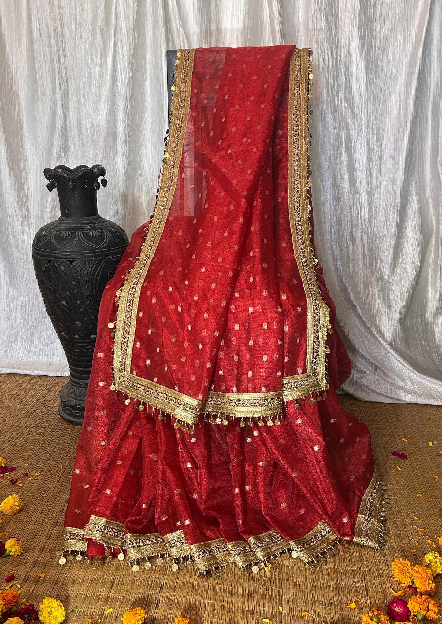 Janhvi Kapoor Inspired Red Tissue Silk Saree