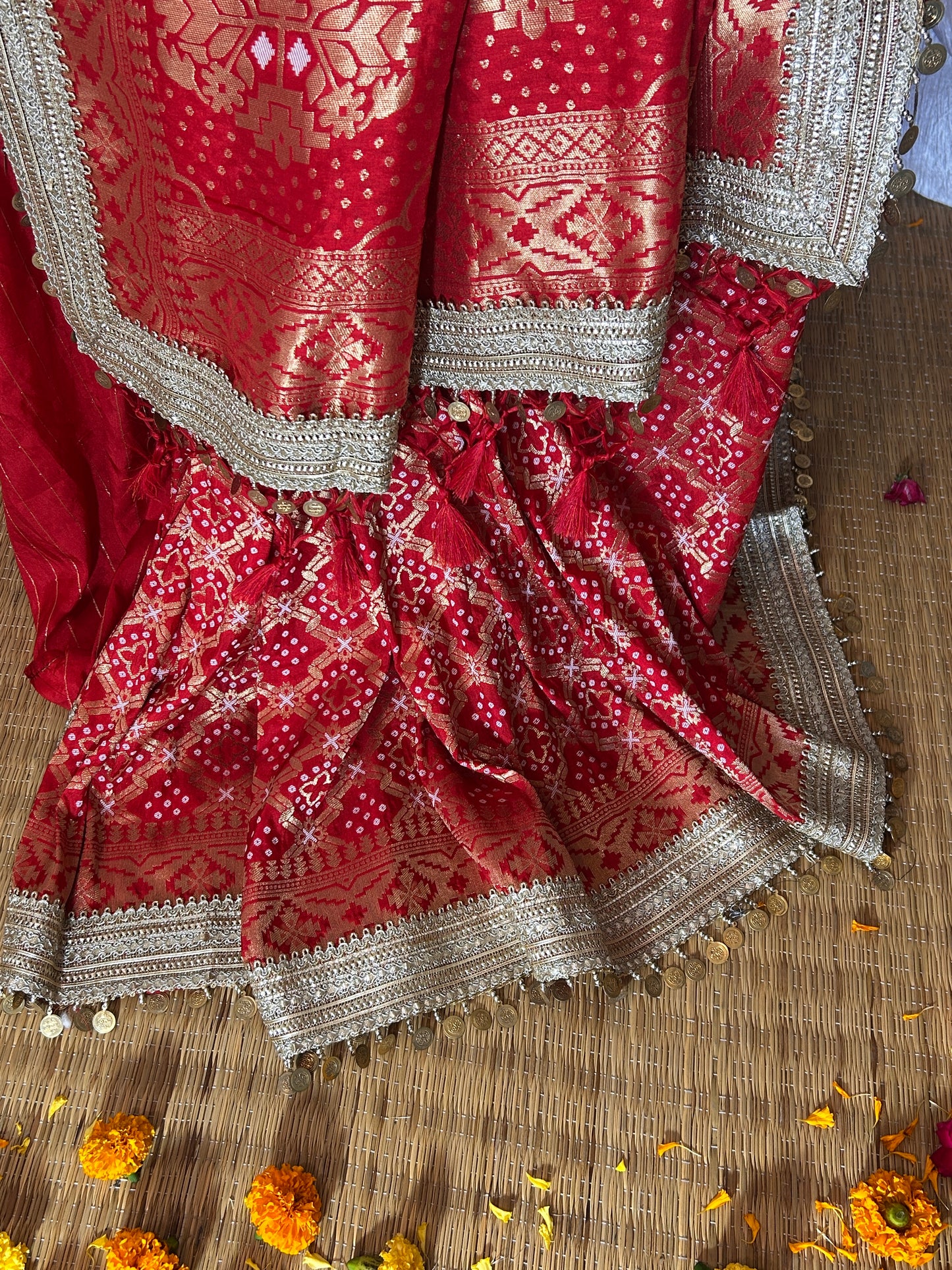 Begum Banarasi Bandhani Saree (Crimson Red)