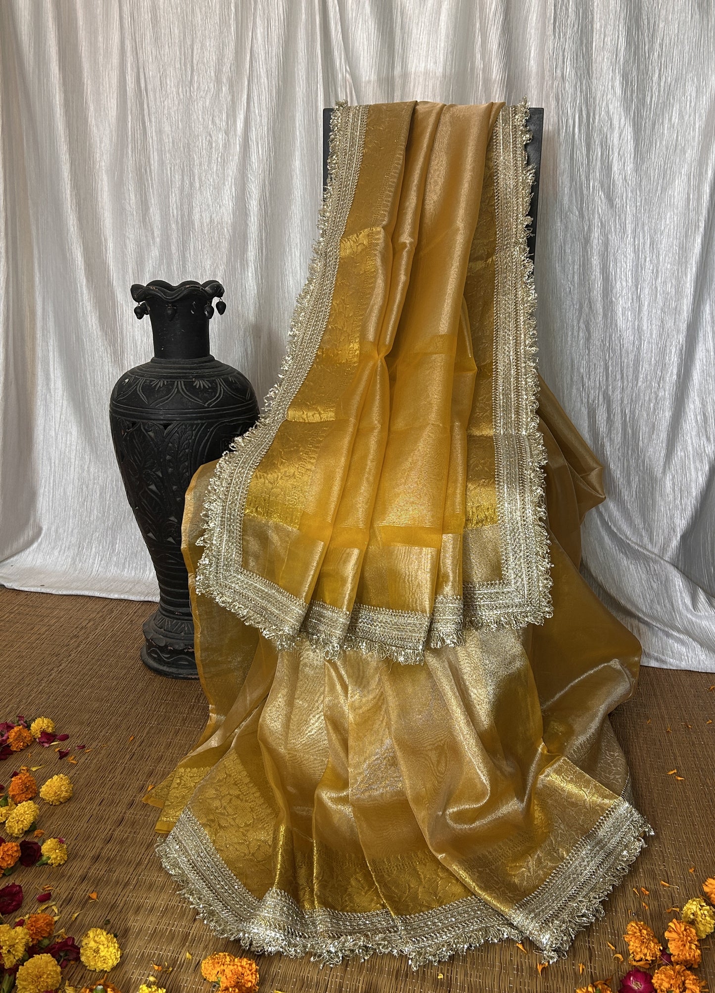 Jahanara Tissue Silk Saree (Golden Ember)