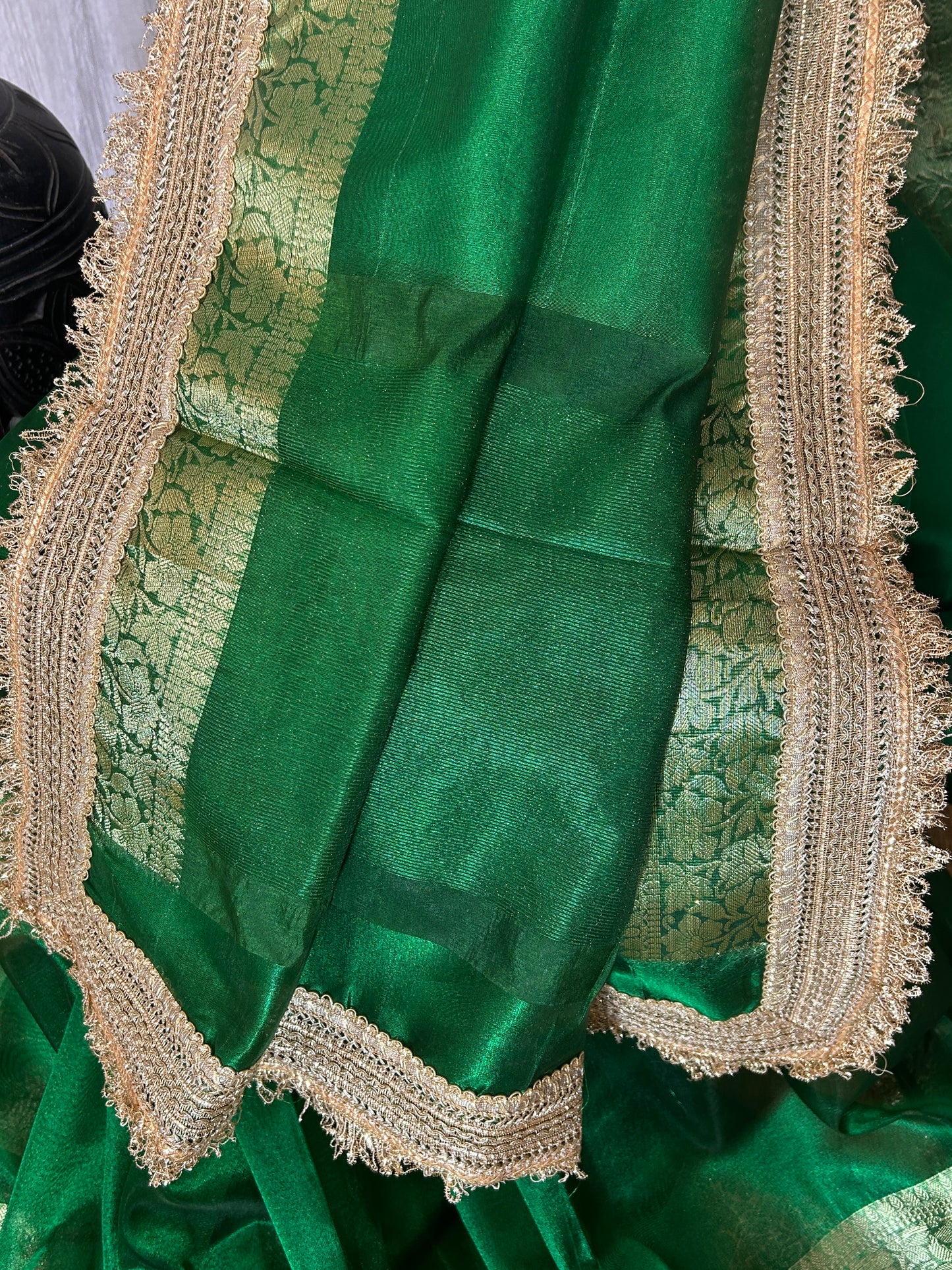 MeherunNisa Tissue Silk Saree (Deep Dark Green)