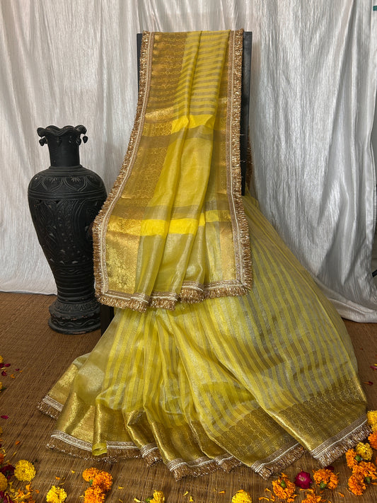 Padmini Tissue Silk Saree (Lime Yellow)