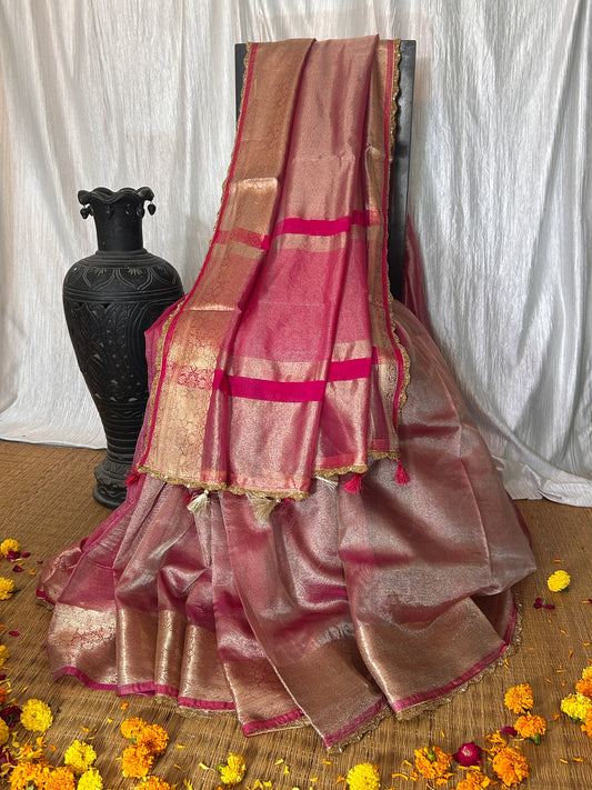 Gulrukh  Tissue Silk Saree (Rose Pink)