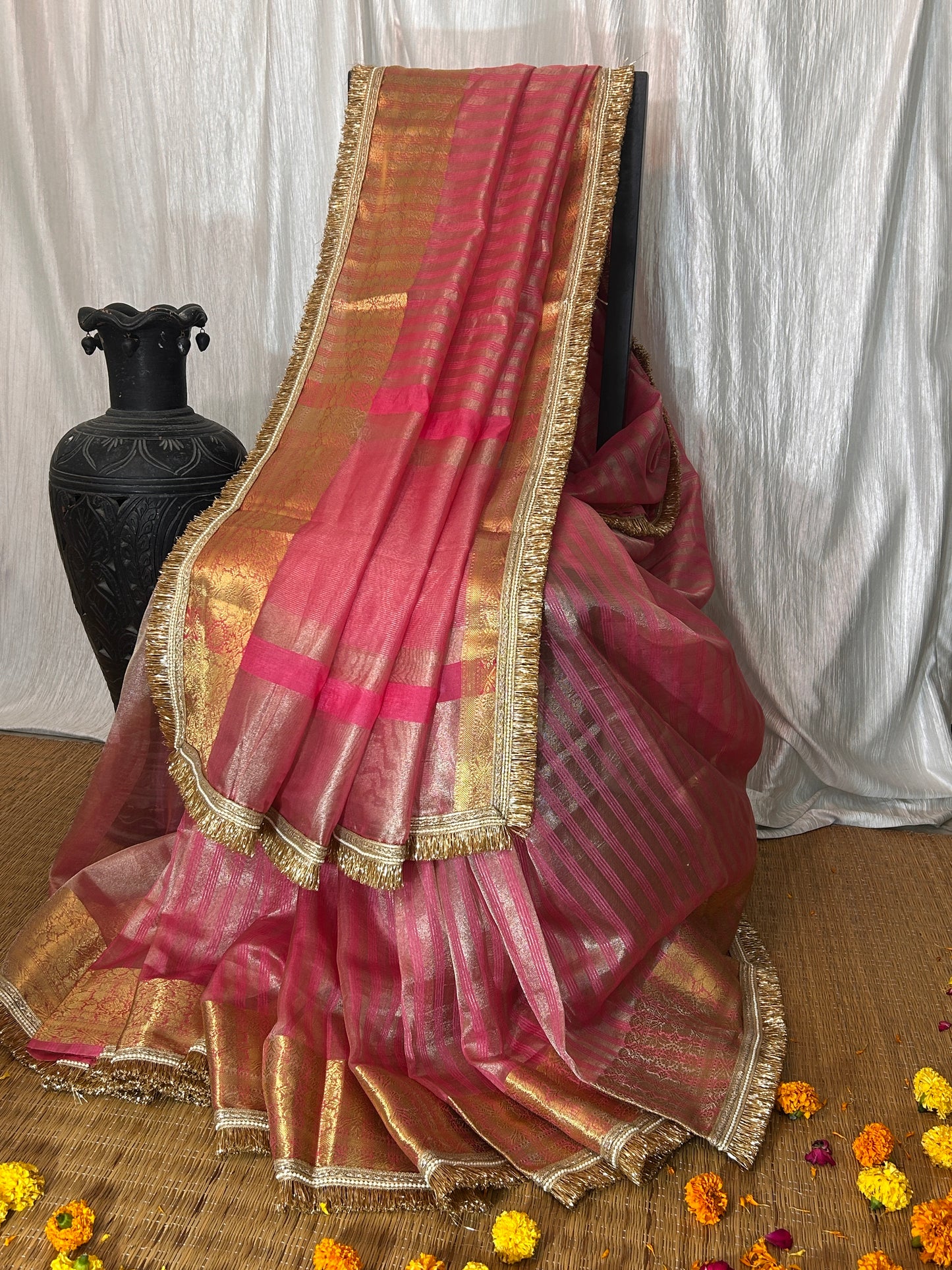 Sahiba Tissue Silk Saree  (Peachy Pink)