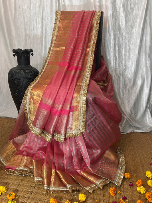 Sahiba Tissue Silk Saree  (Peachy Pink)