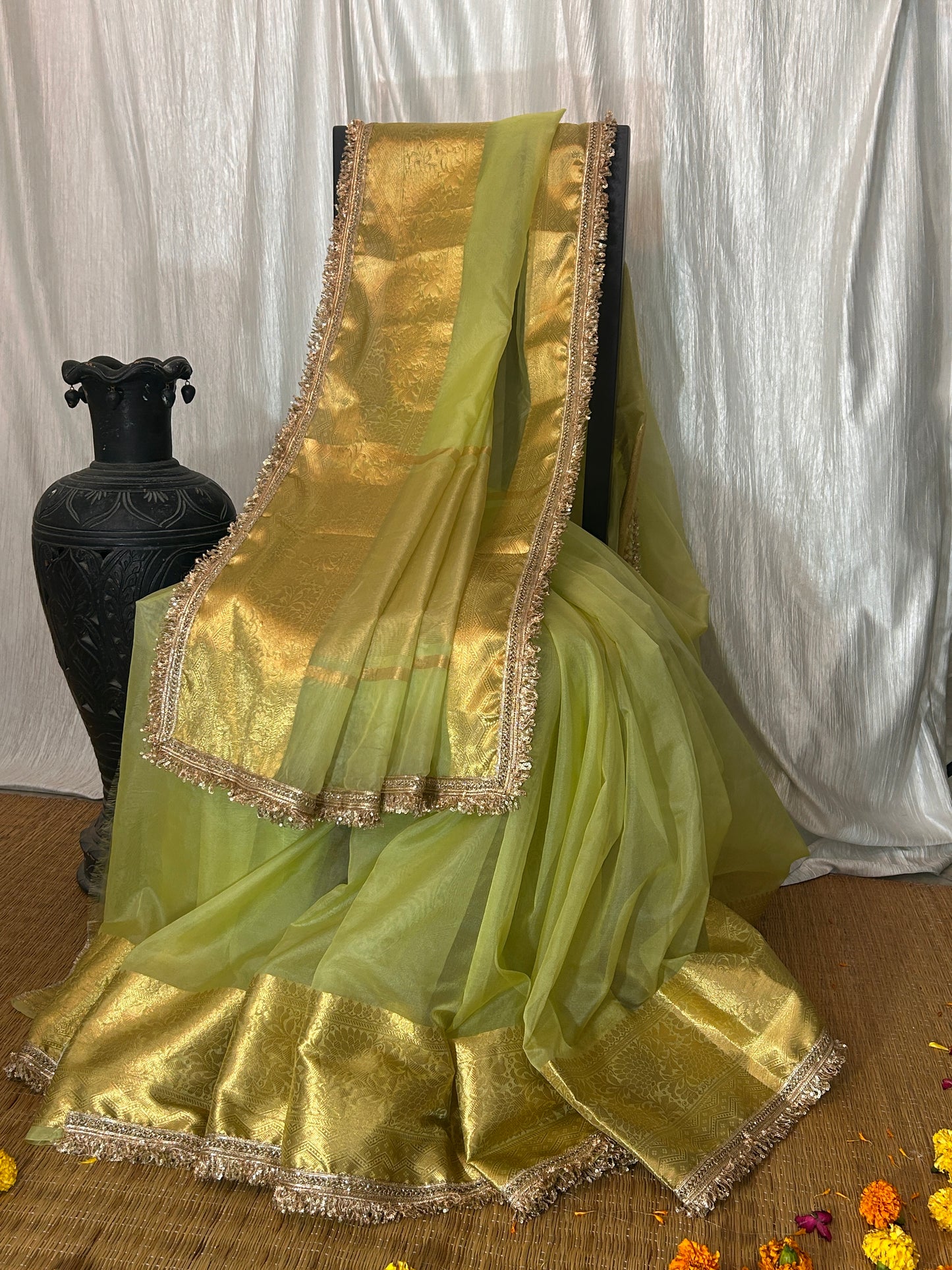 Roshanara Tissue Silk Saree (Pastel Green)