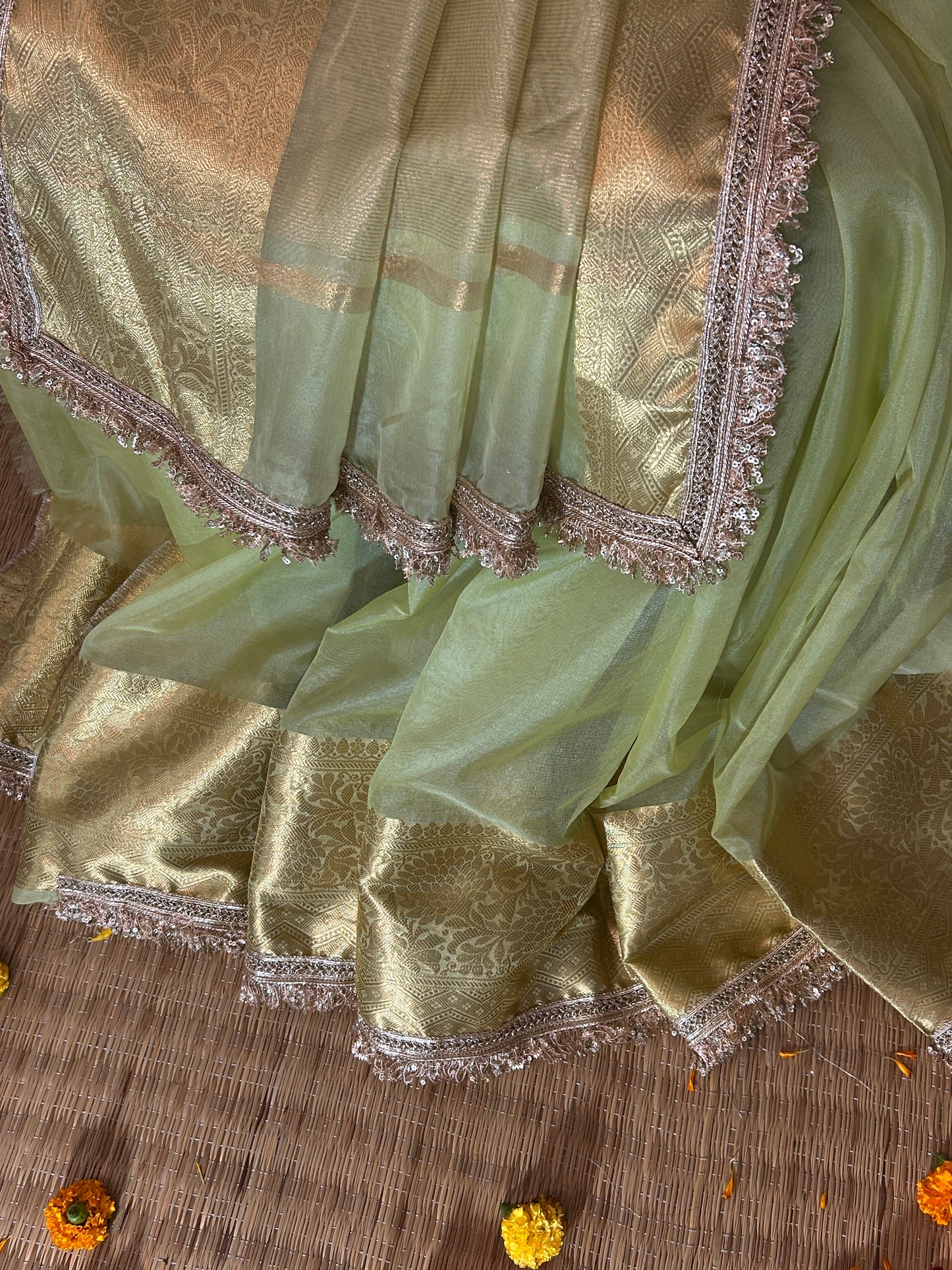 Roshanara Tissue Silk Saree (Pastel Green)