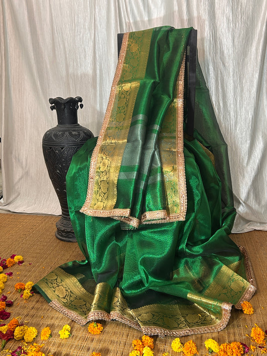 Ganga Tissue Silk Saree(Emerald Green)