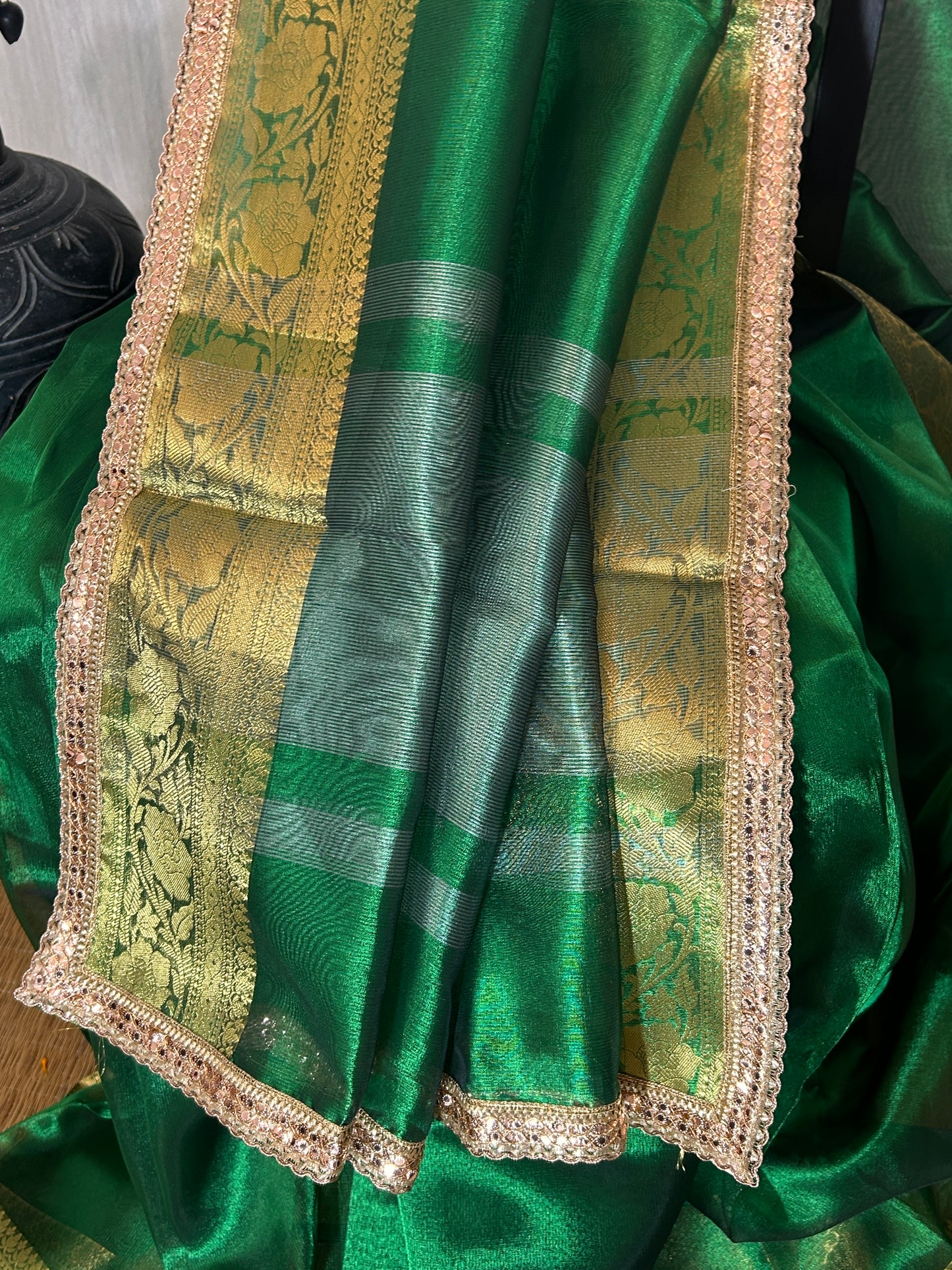 Ganga Tissue Silk Saree(Emerald Green)