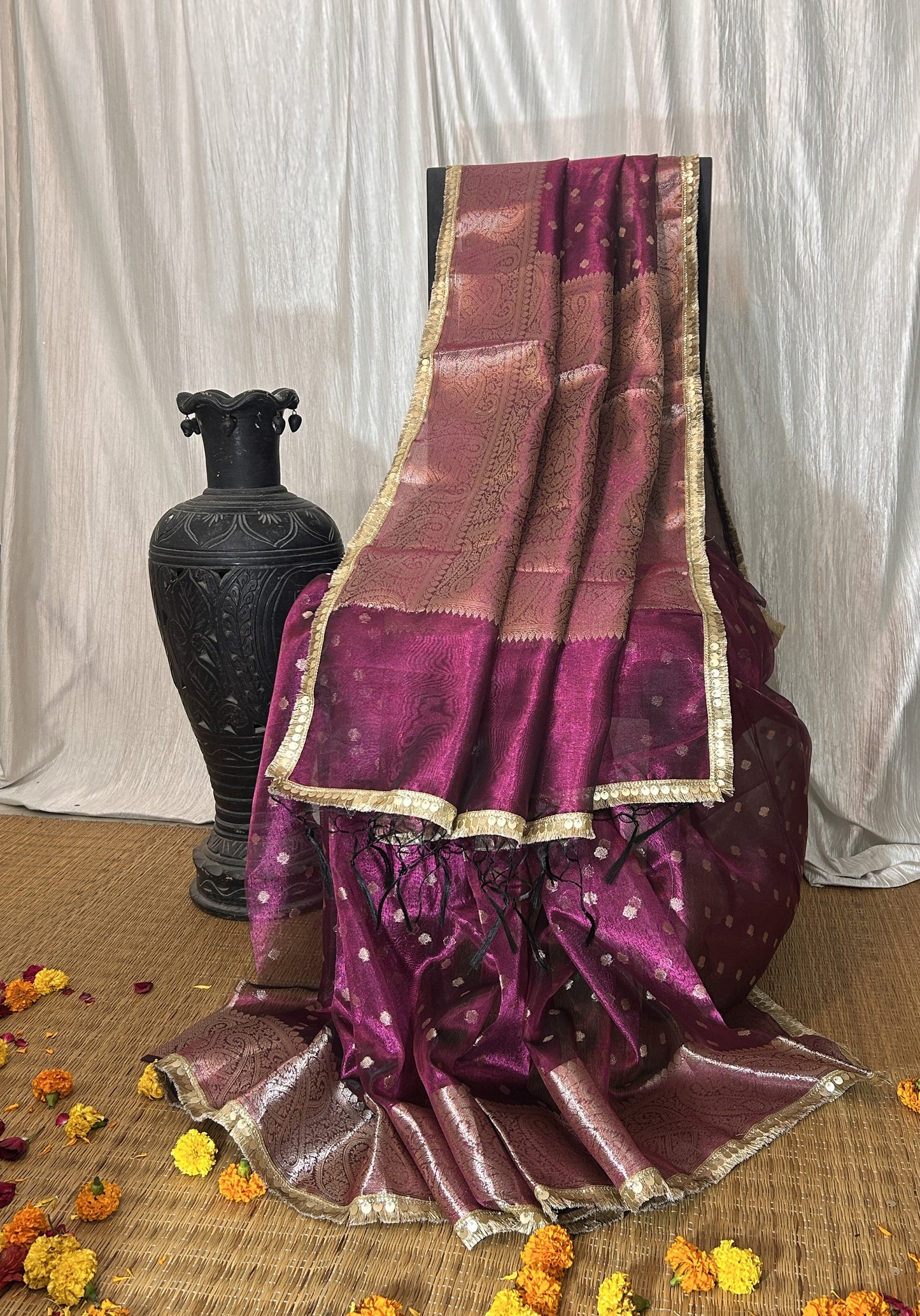 Rajkumari Tissue silk saree (Magenta)