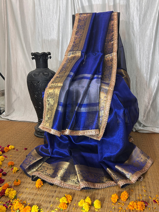 Amber Tissue Silk Saree (Deep Dark Blue)