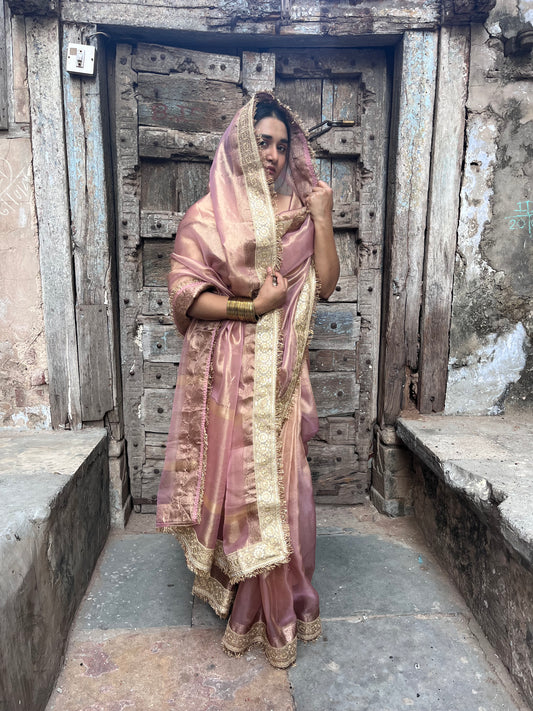 Zarreen Gulab Tissue Silk Saree