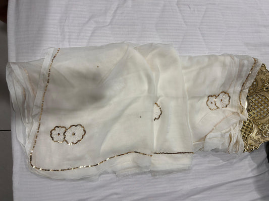 Moti Mahal Chiffon Saree (Ivory)