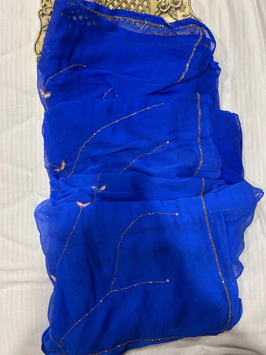 Ranisa Chiffon Saree (Radiant Bright Blue)