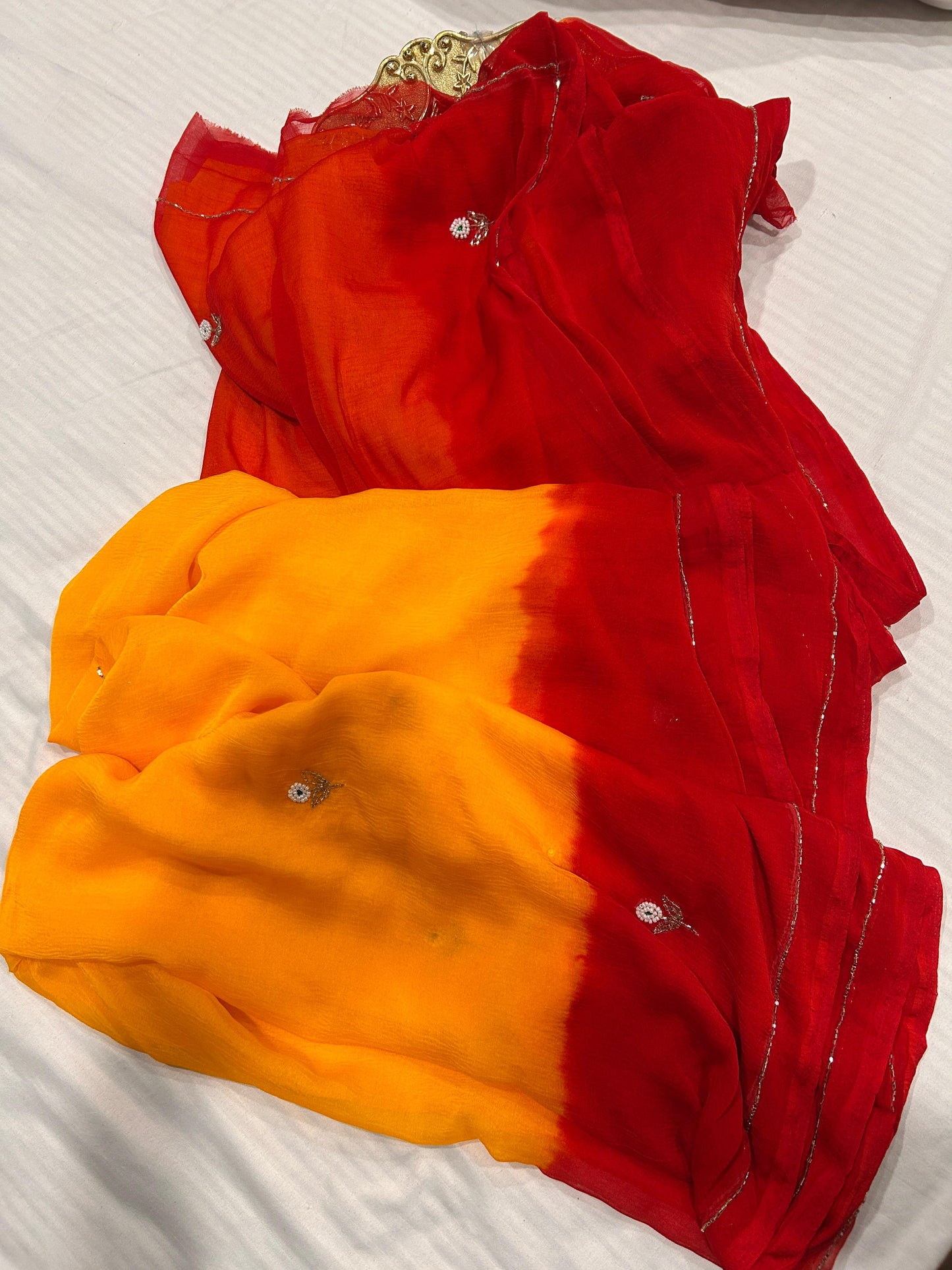 Kesar Chiffon Saree (Bright Yellow & Red)