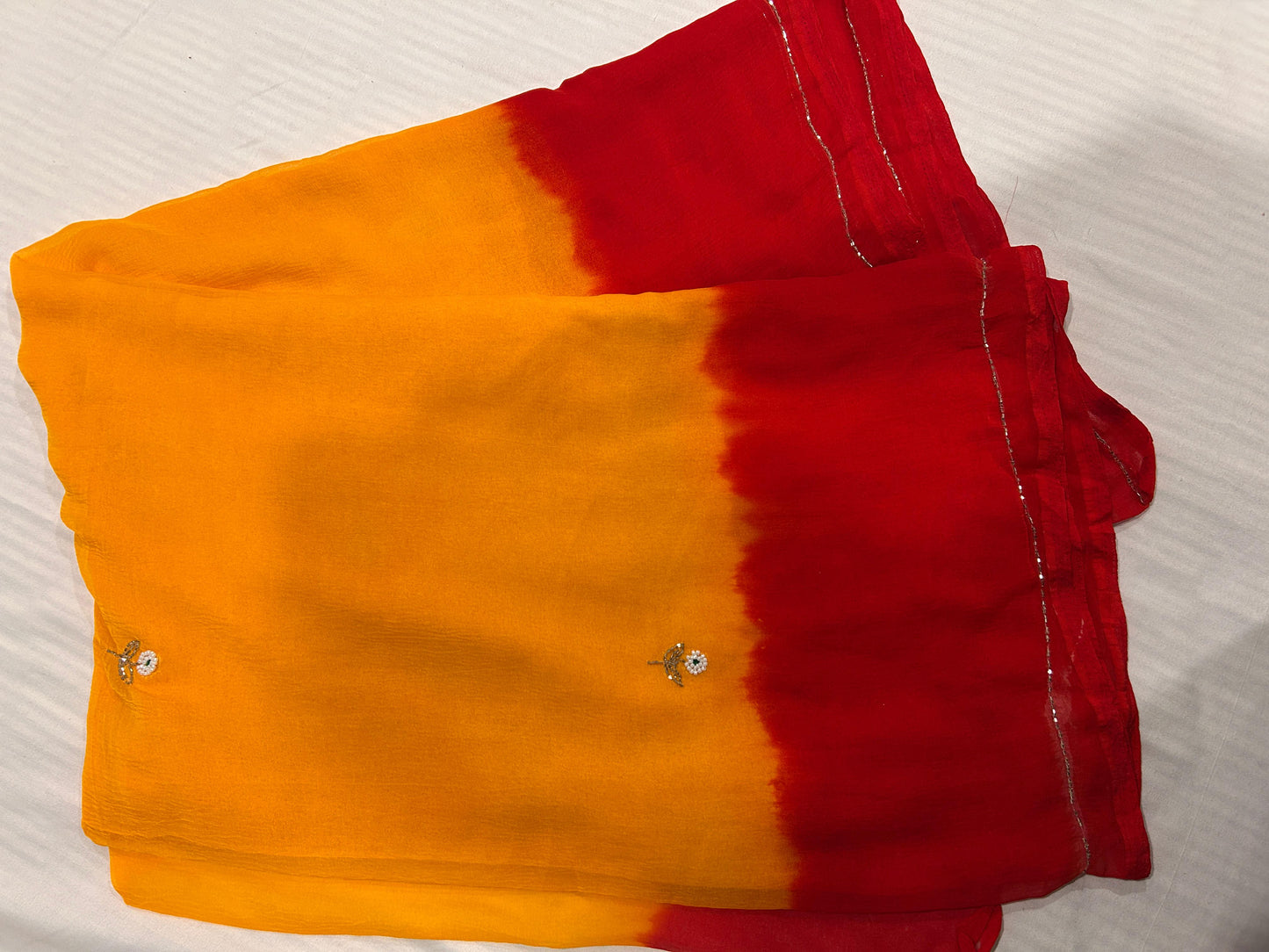 Kesar Chiffon Saree (Bright Yellow & Red)