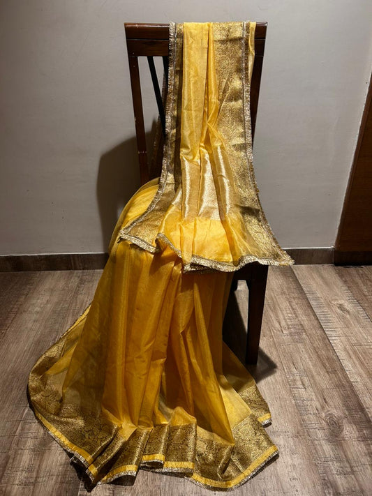 Peetal Pathar Saree (Yellow)