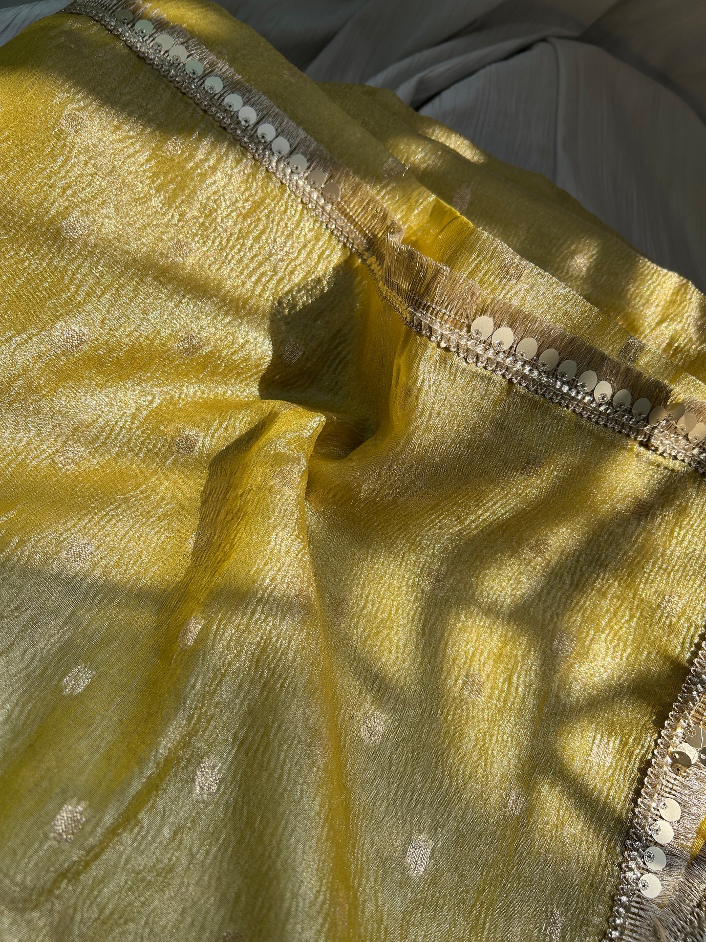 Yamuna Crushed Tissue Silk Saree (Straw yellow)