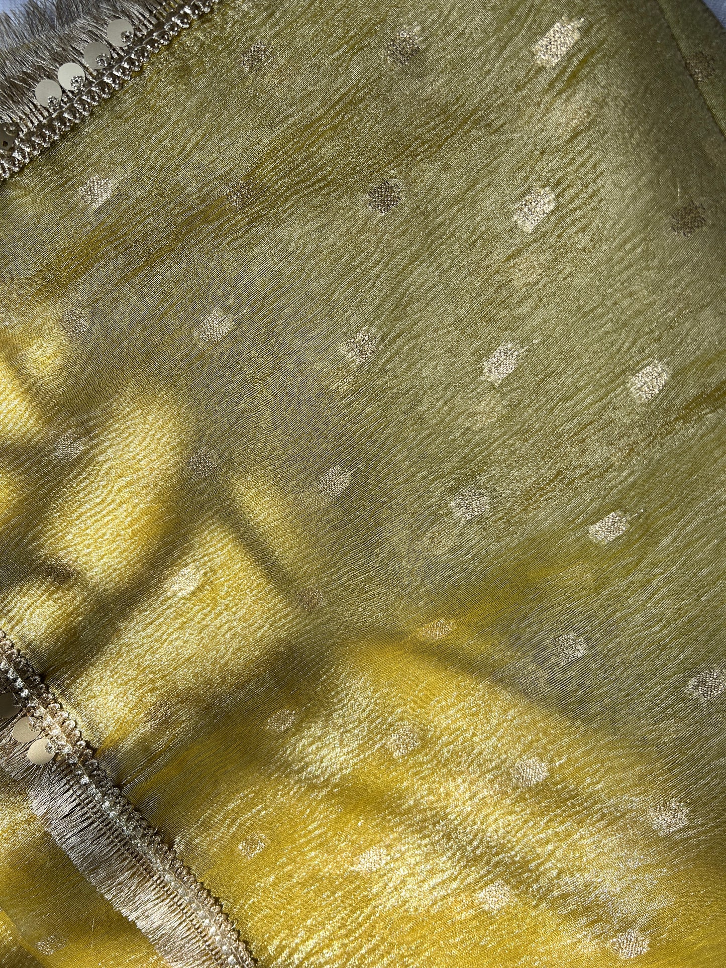 Yamuna Crushed Tissue Silk Saree (Straw yellow)