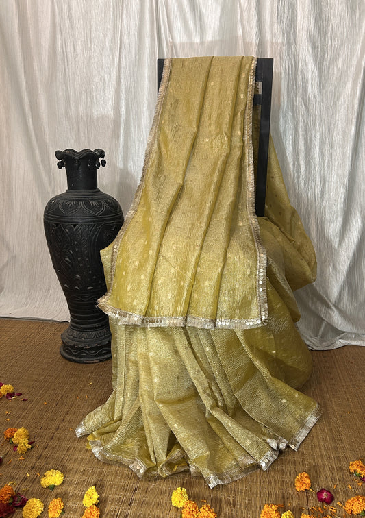 Yamuna Crushed Tissue Silk Saree (Straw yellow)