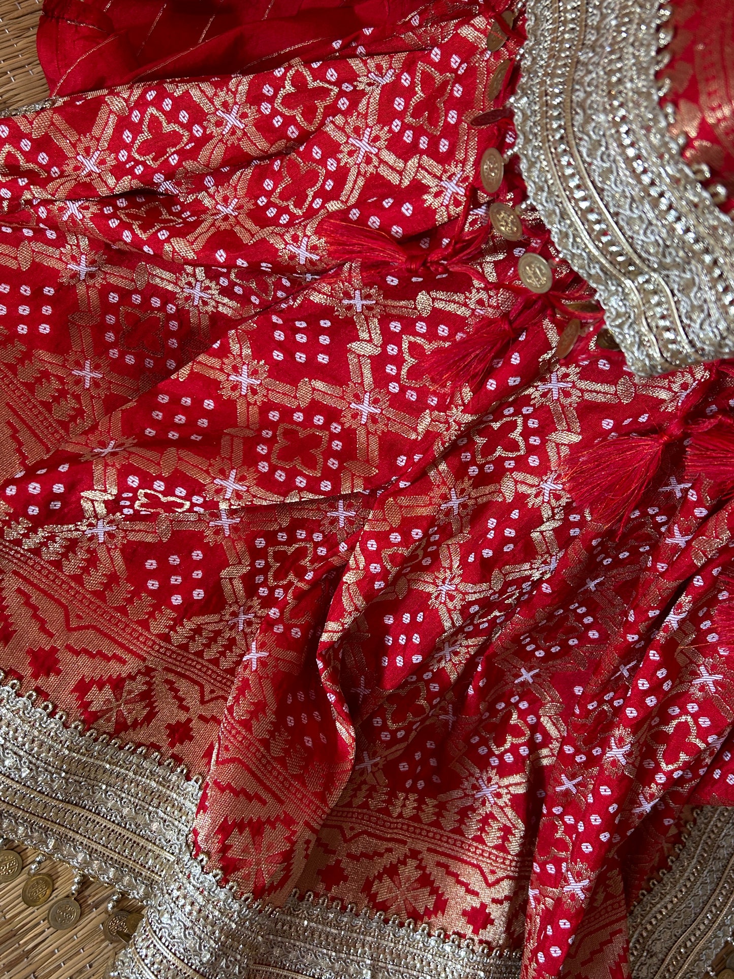 Begum Banarasi Bandhani Saree (Crimson Red)