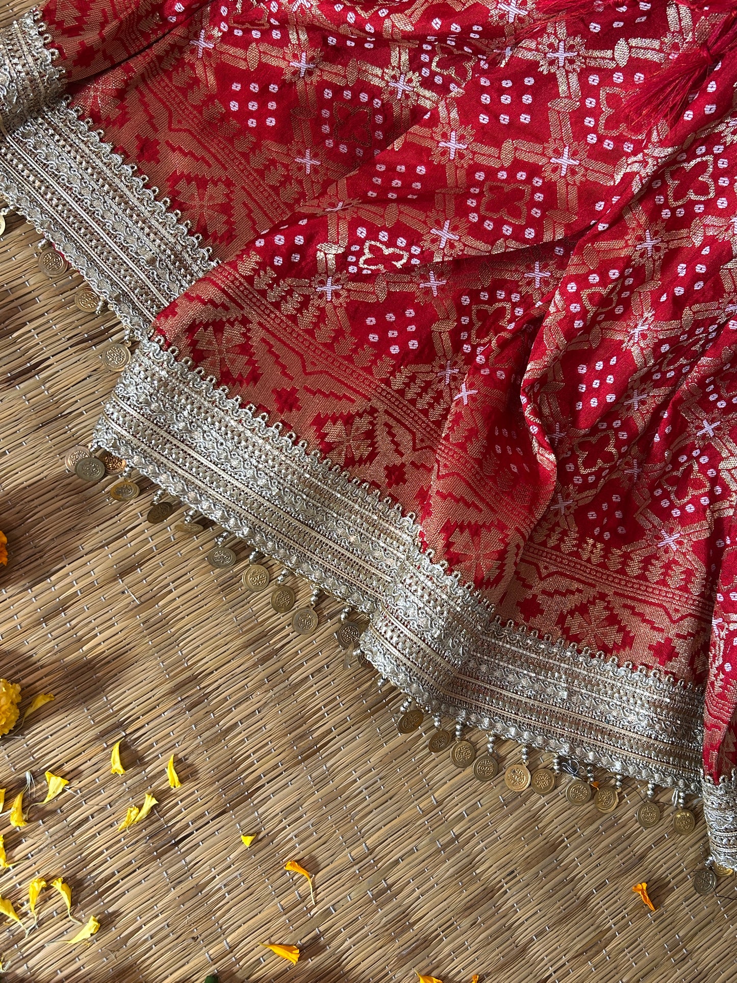 Begum Banarasi Bandhani Saree (Crimson Red)